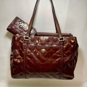 Coach Peyton Op Art Embossed Patent Leather Satchel/Tote and Wallet Set